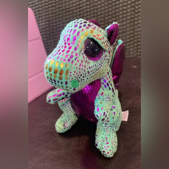 TY Beanie Boos Cinder 6” Glitter Dragon Green & Purple; Ages 3+ - Picture 3 of 9